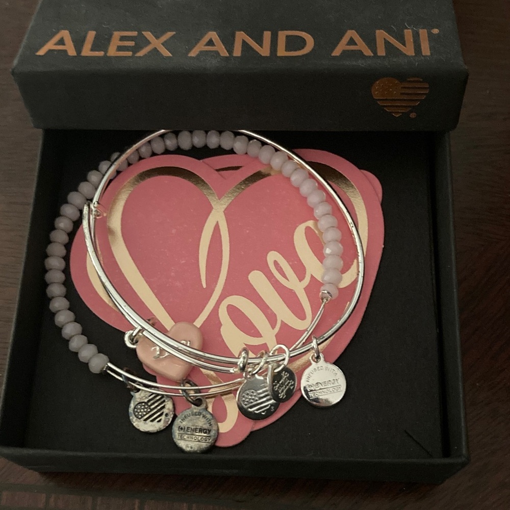 Alex and Ani Silver and Light Pink Beaded Bracelet Set